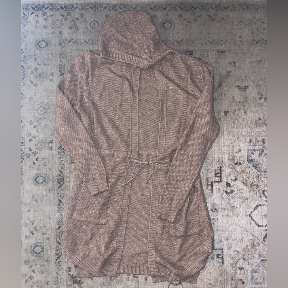 Hooded Drawstring Waist Cardigan